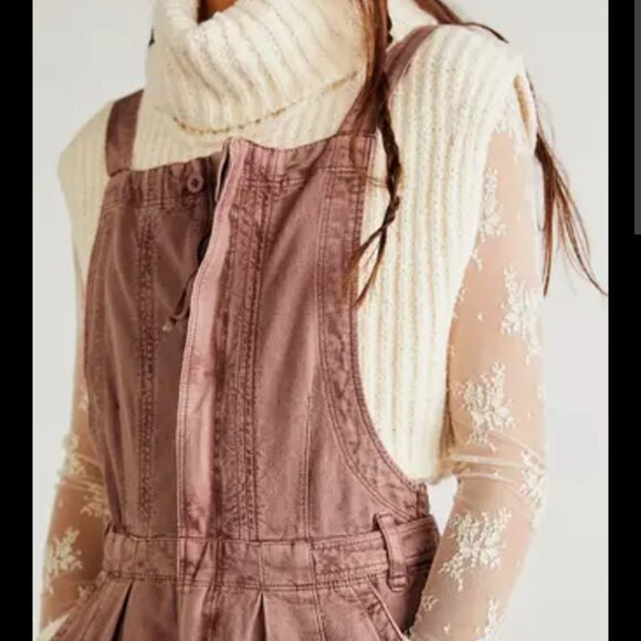 Free People Think About Me Overalls Size Small in Washed Mauve - Picture 2 of 9